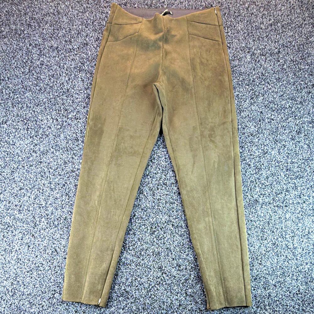 ZARA Women’s Green Faux Suede Skinny Leg Leggings Pants High Rise Slim Zip L